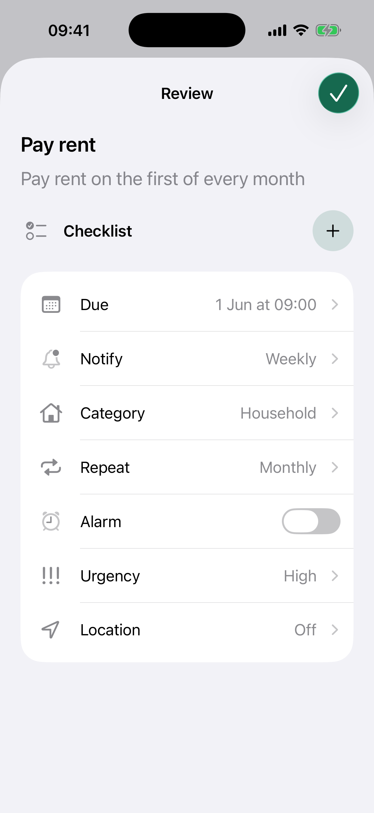 NotNow monthly rent reminder review screen